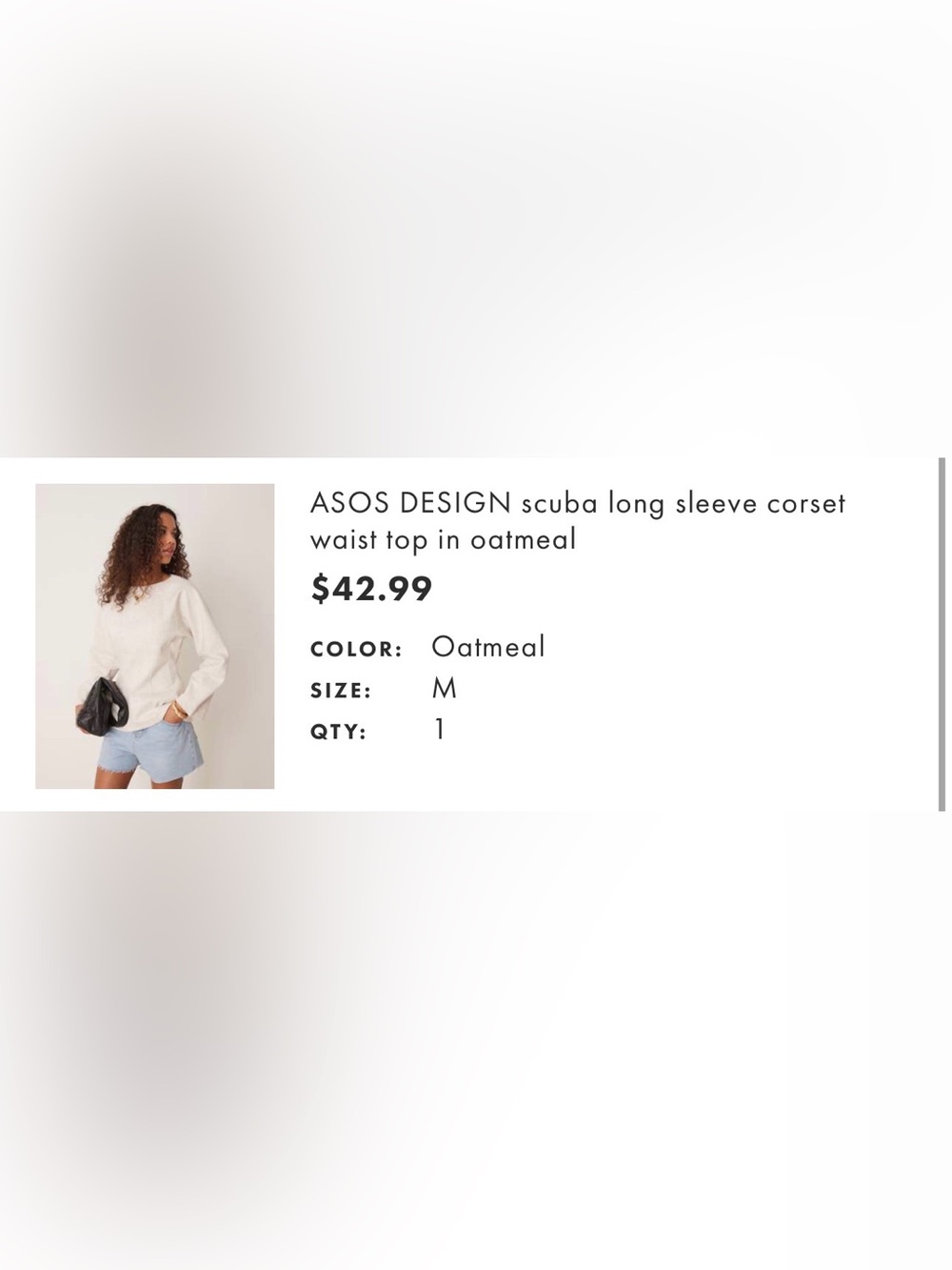 ASOS Design Scuba Long Sleeve Corset Waist Top in Oatmeal